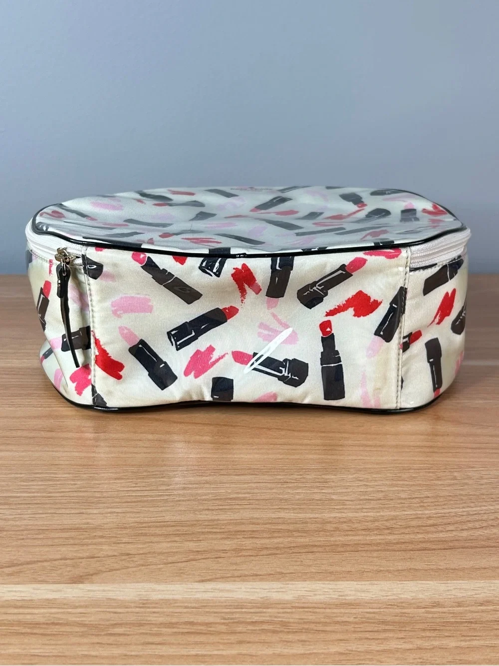 Kate Spade New York Bag Travel Case Lipstick Design Cosmetic Zip Ivory Pink Red